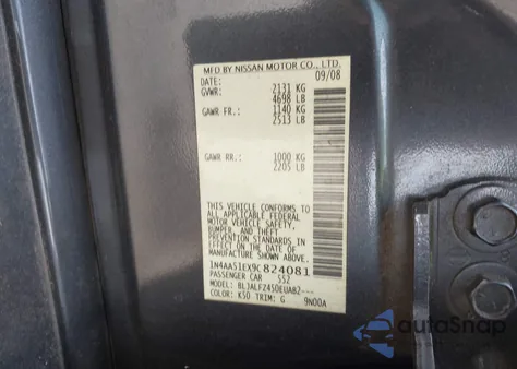 2009 Nissan Maxima 3.5 Sv z USA, uszkodzony, nr VIN 1N4AA51EX9C824081